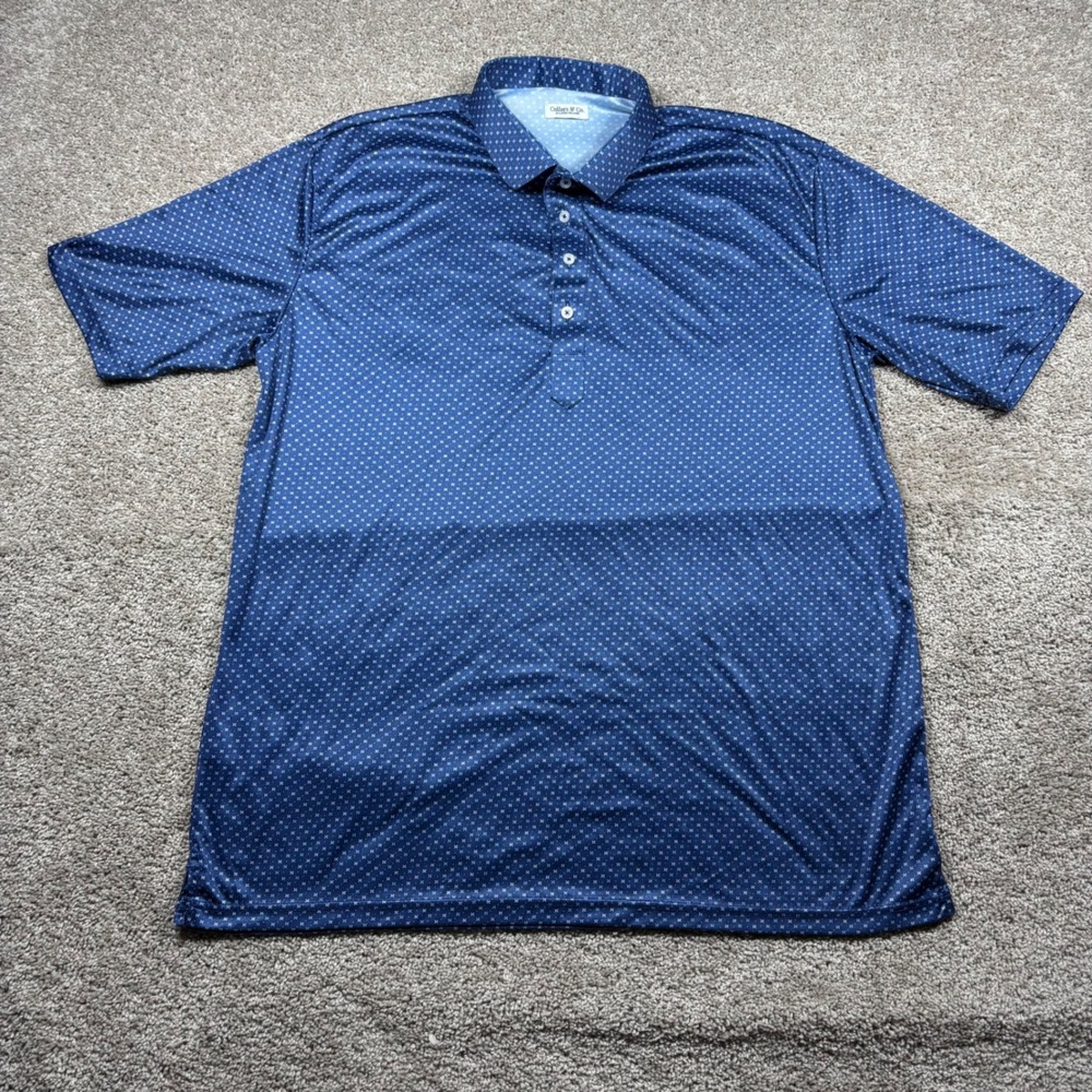 Collars & Co Mens Dress Collar Polo Shirt Blue Geometric Print 2XL Relaxed Golf